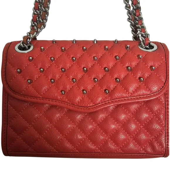 Rebecca Minkoff Red Studded Quilted Chain Adjustable Strap Crossbody Flap Bag - Picture 3 of 16